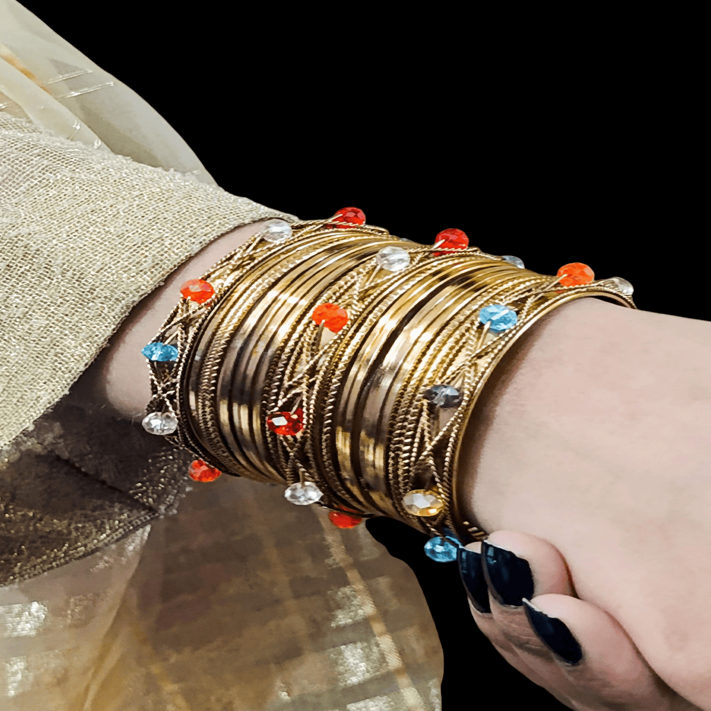 Multi Moti Bangles Set- 19 pieces