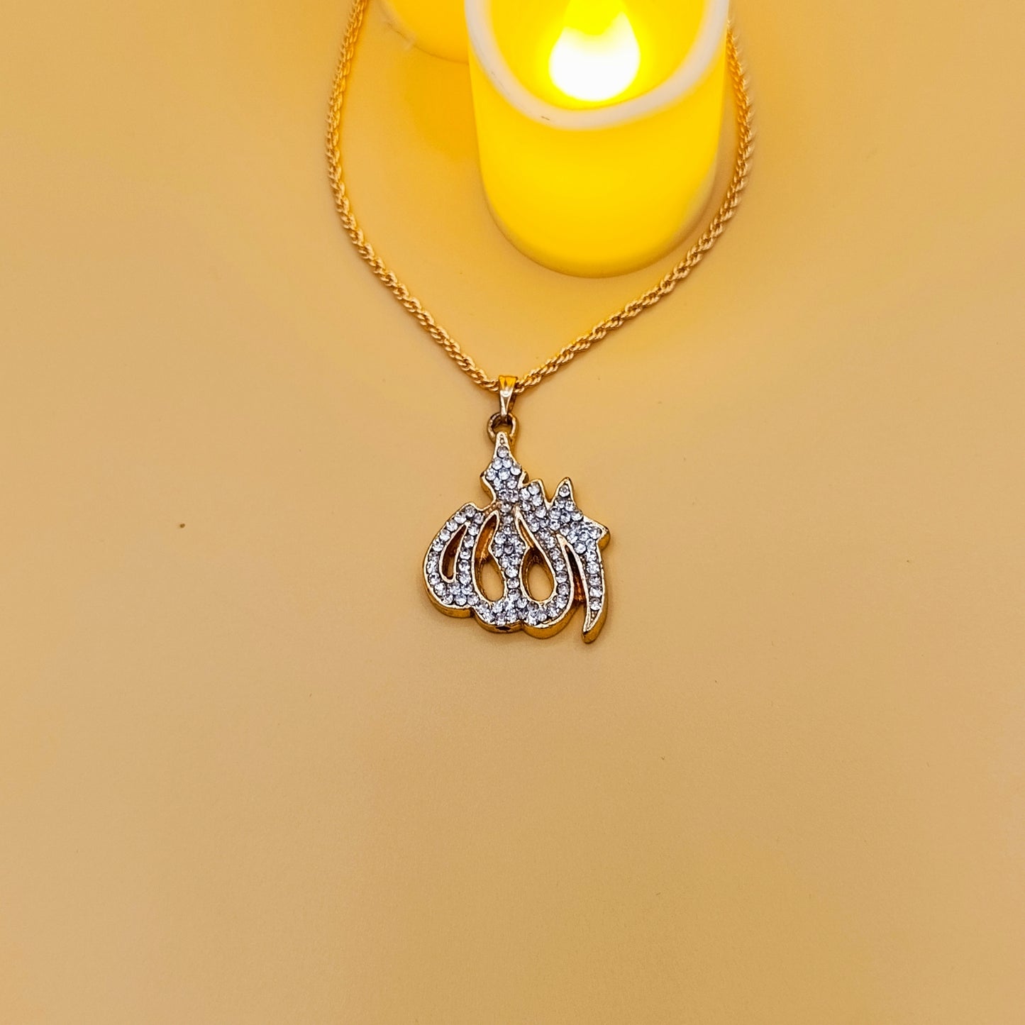 Zircon Allah Locket Golden and Silver