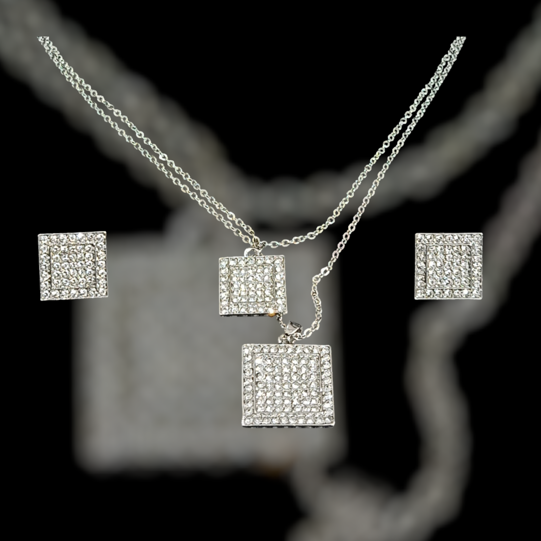 China Gold Zircon Double Square Double Chain Set