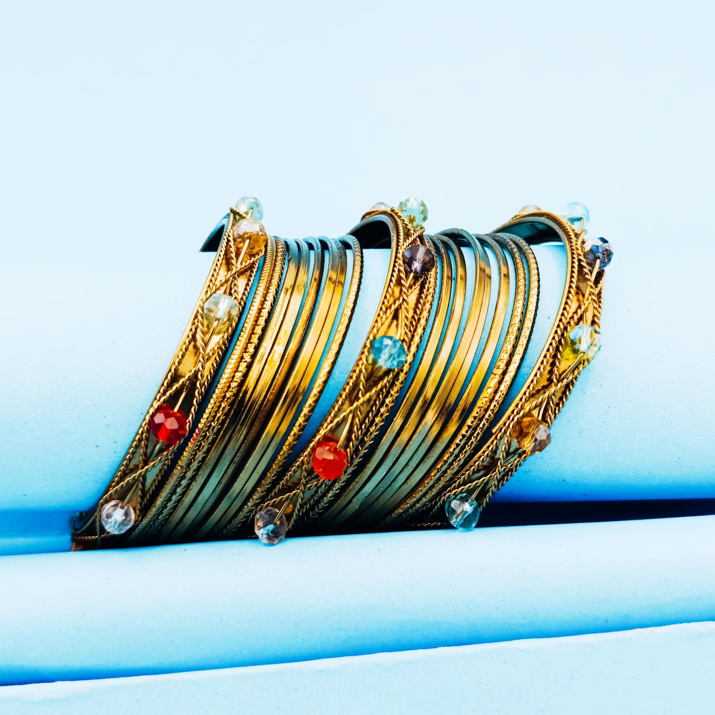 Multi Moti Bangles Set- 19 pieces