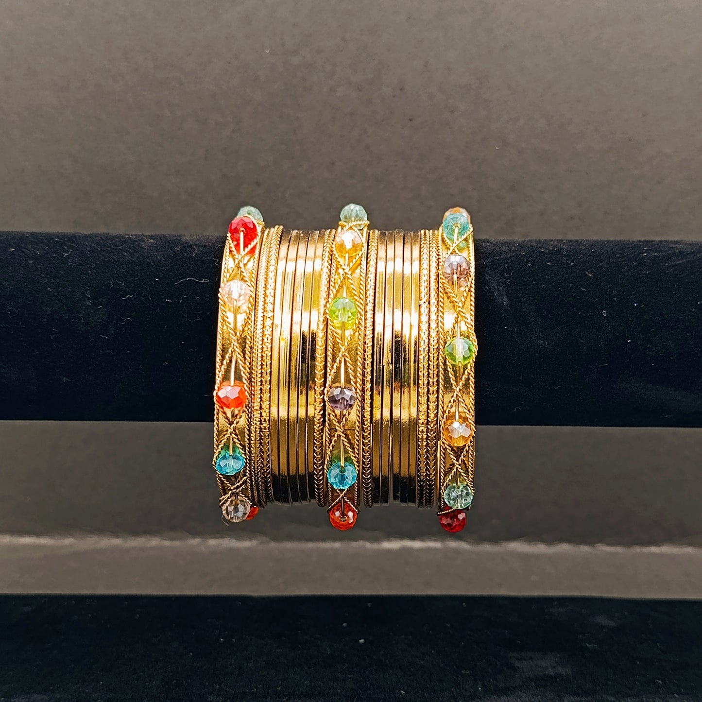 Multi Moti Bangles Set- 19 pieces