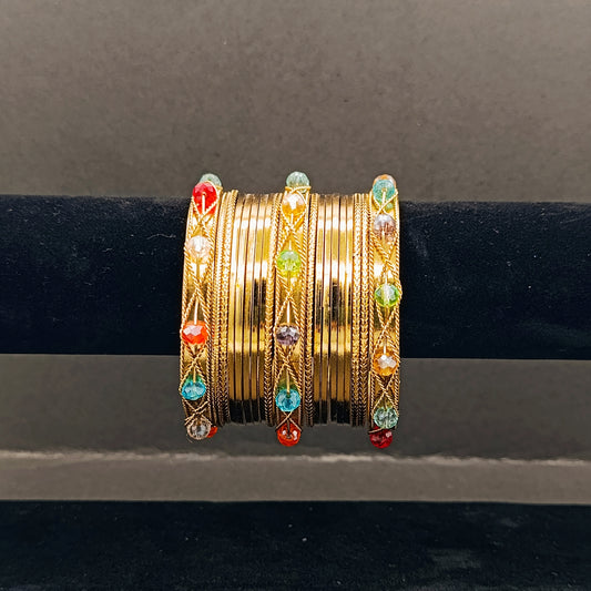 Multi Moti Bangles Set- 19 pieces