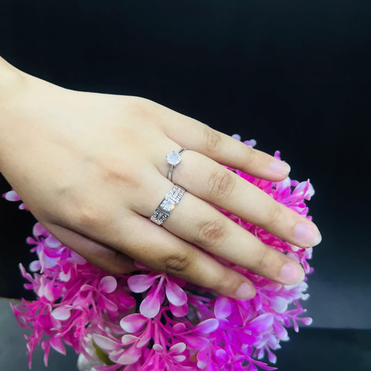 Zircon Couple Rings - Silver