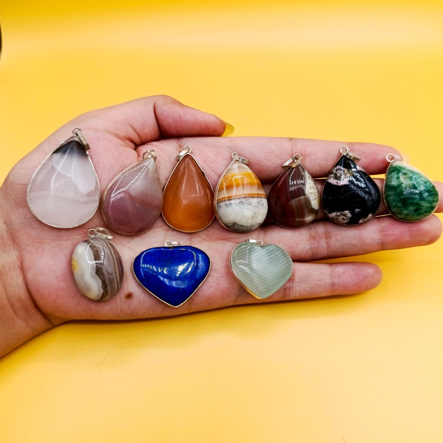 Aqeeq, Calcite, Lapis Lazuli and Jade Lockets with Silver Chain