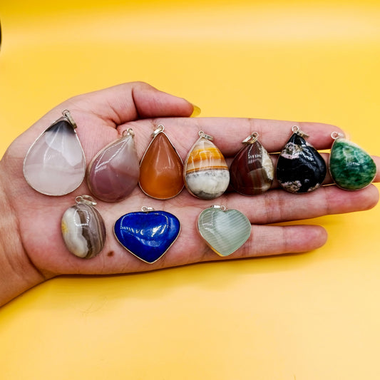 Aqeeq, Calcite, Lapis Lazuli and Jade Lockets with Silver Chain