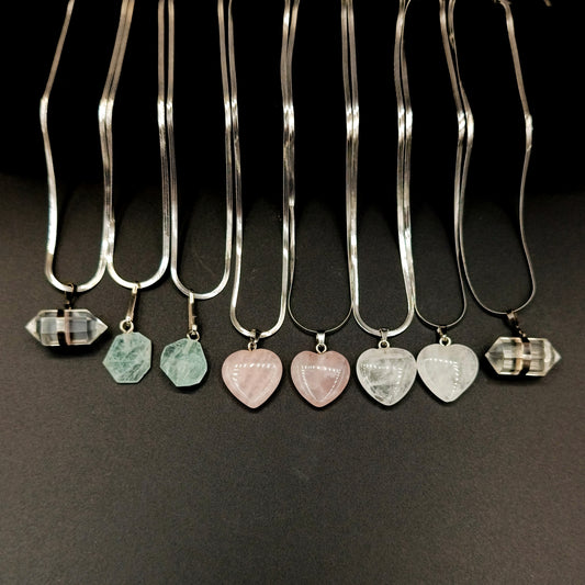 Rose Quartz, Transparent Quartz and Aqua Marine's Lockets with chain