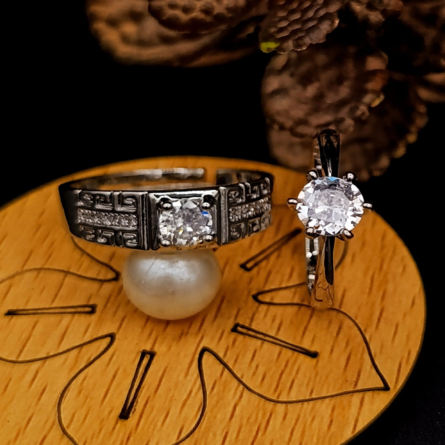 Adjustable Stainless Zircon Diamond Couple Ring