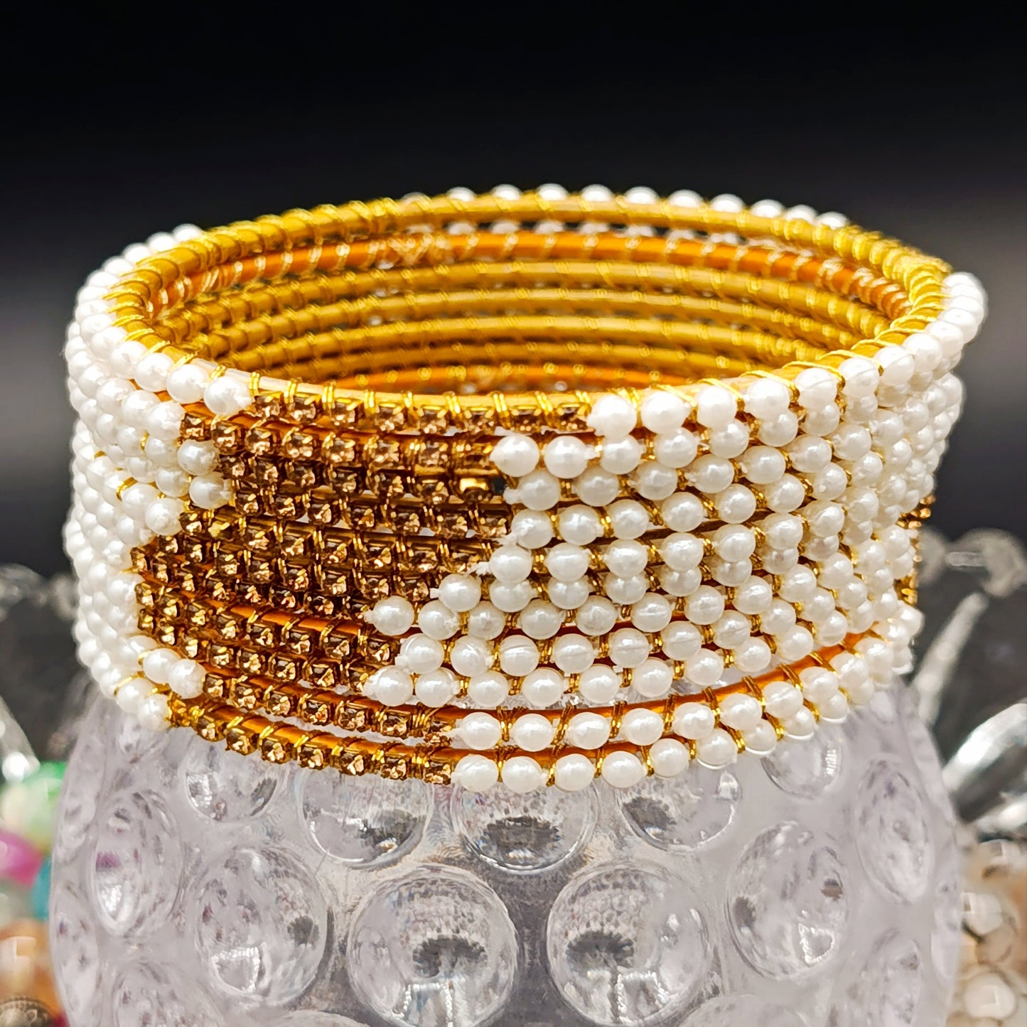 White Moti Golden Chori Set - 12 Pieces