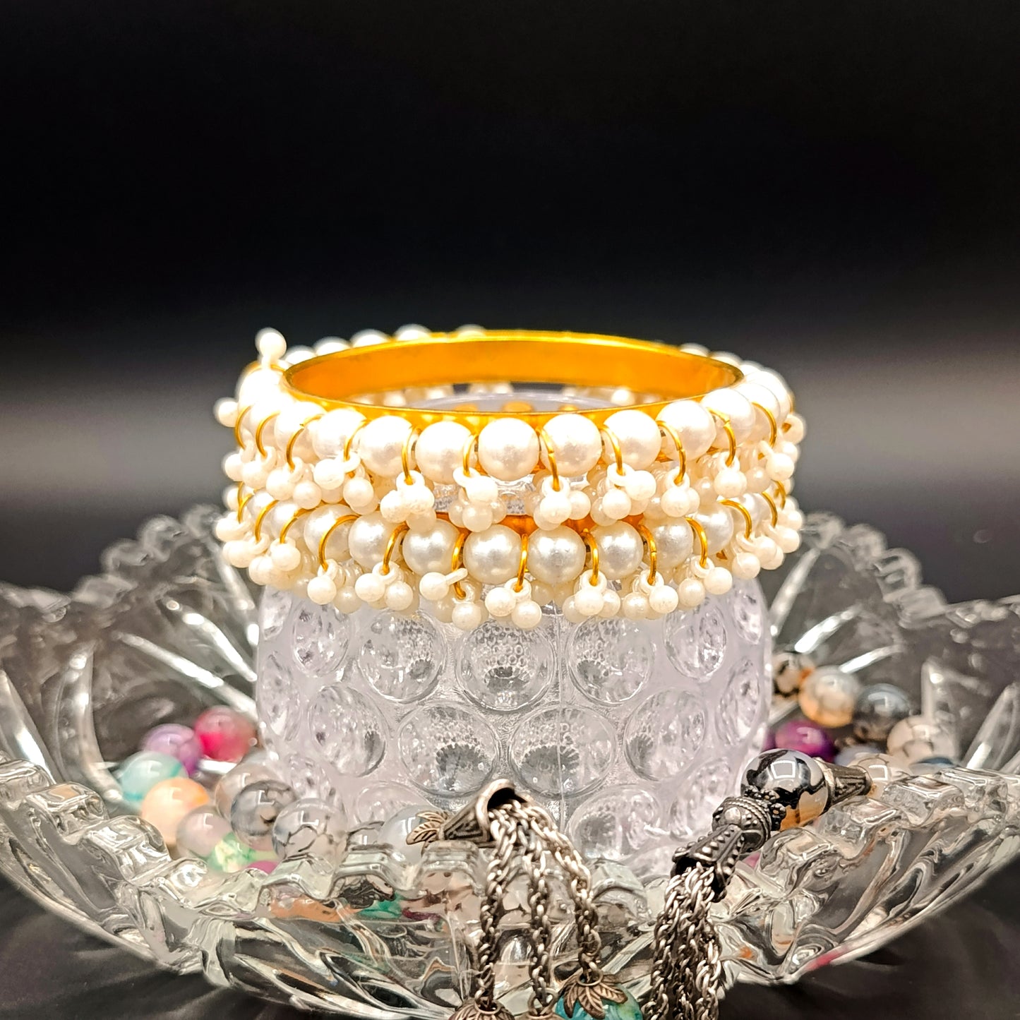 White Moti Golden Kara - Pair - 2 Pieces