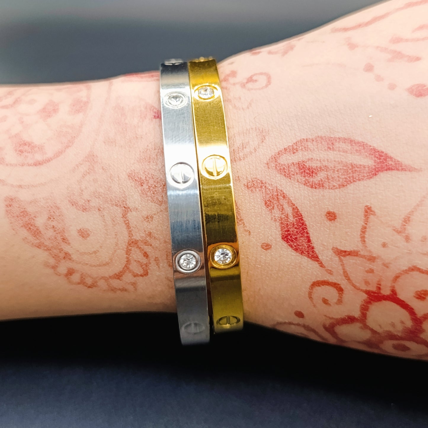 Adjustable Stainless Steel Kara with Zircon Diamond  Stones