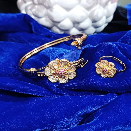 Adjustable Gold Plated Flower Zircon Kara