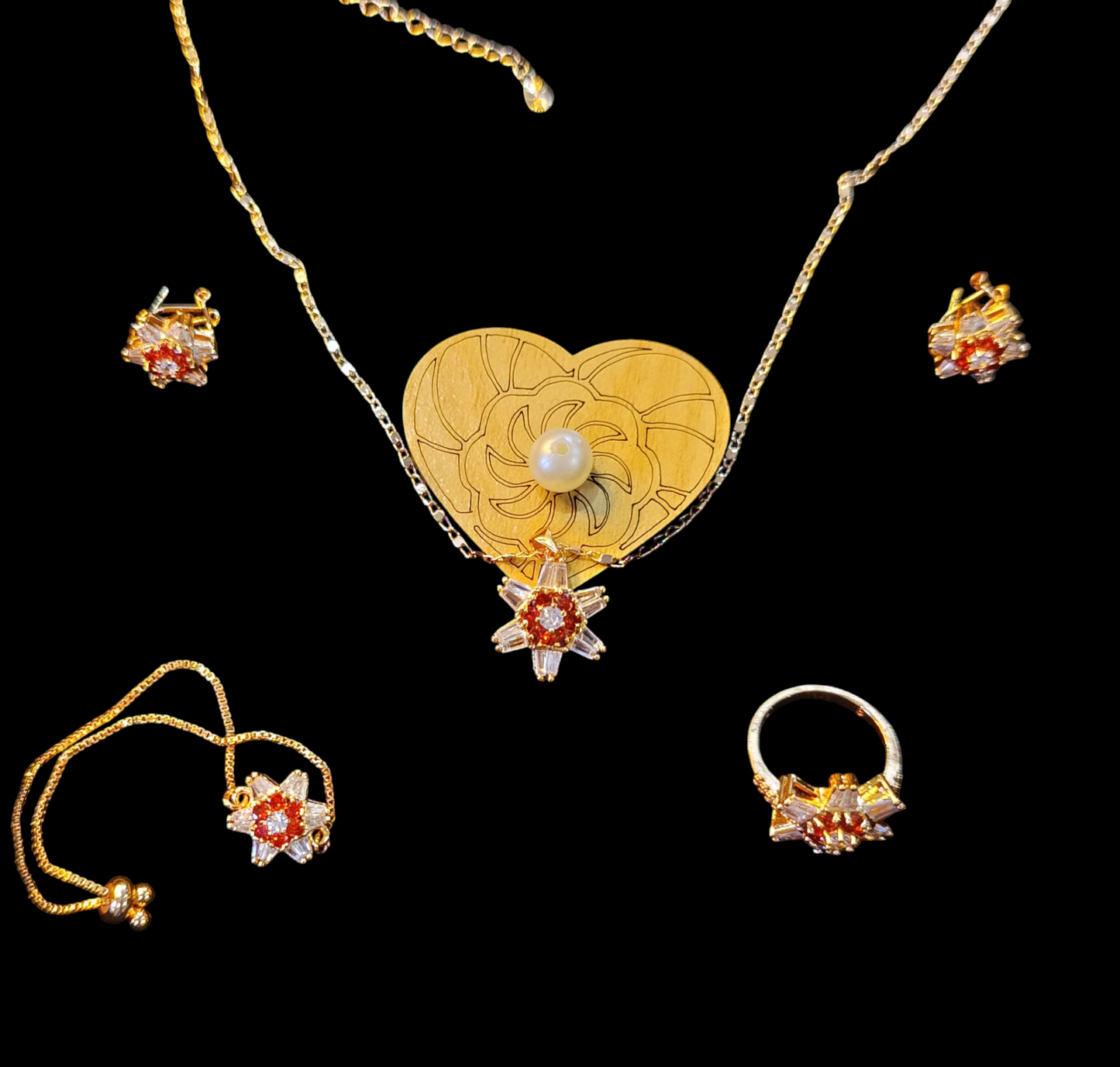 Gold Plated Flower Zircon Party Set