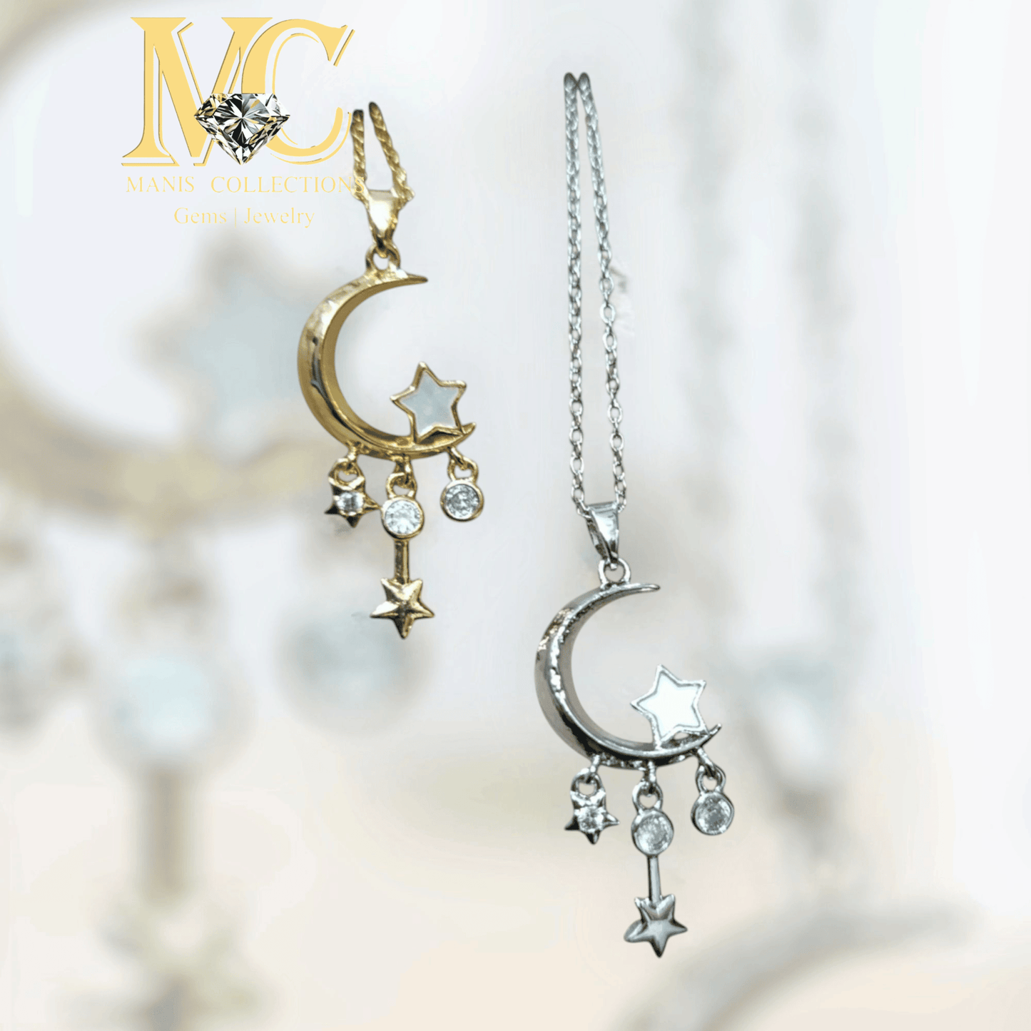 2k Moon & Star Zircon Locket with Chain