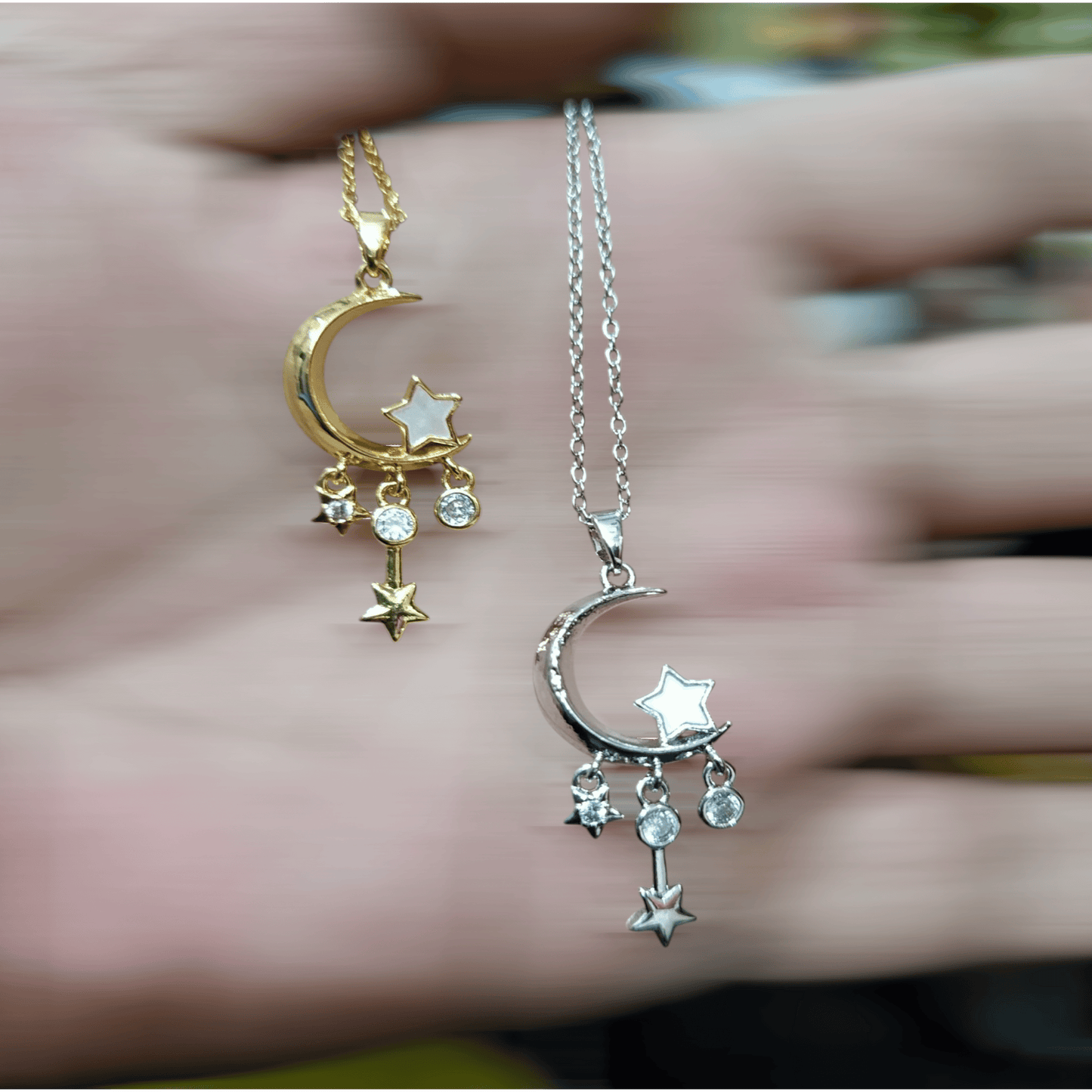 2k Moon & Star Zircon Locket with Chain