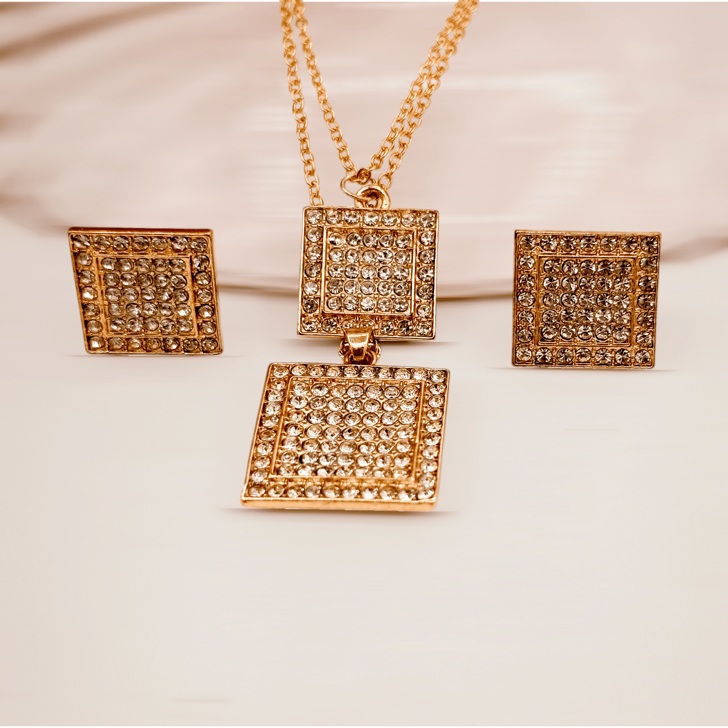 China Gold Zircon Double Square Double Chain Set