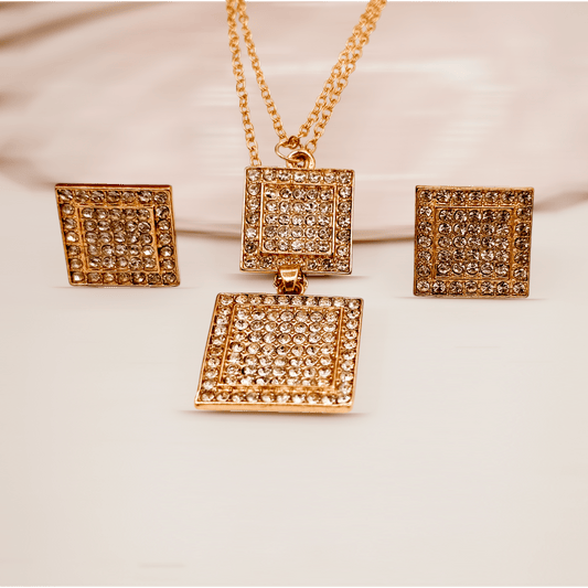 China Gold Zircon Double Square Double Chain Set