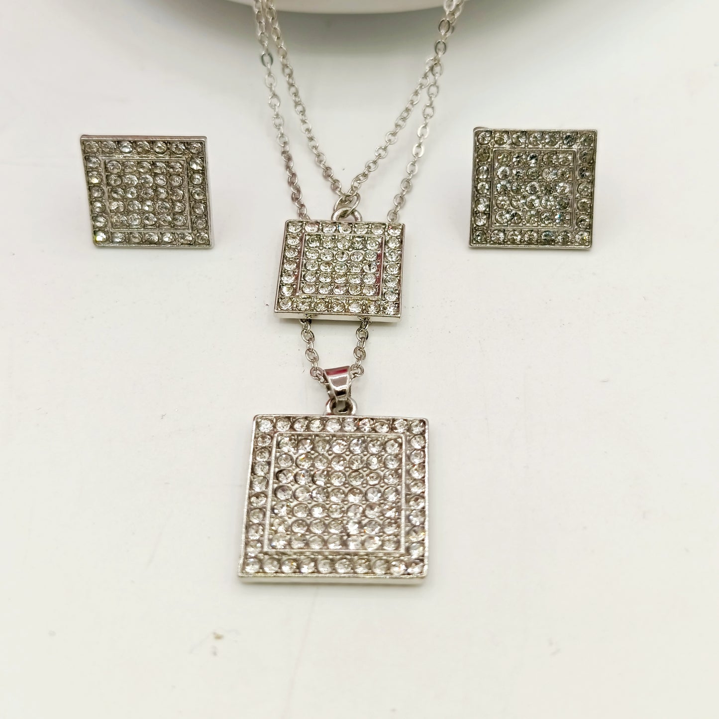 China Gold Zircon Double Square Double Chain Set