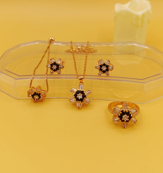 Gold Plated Flower - Zircon Party Set