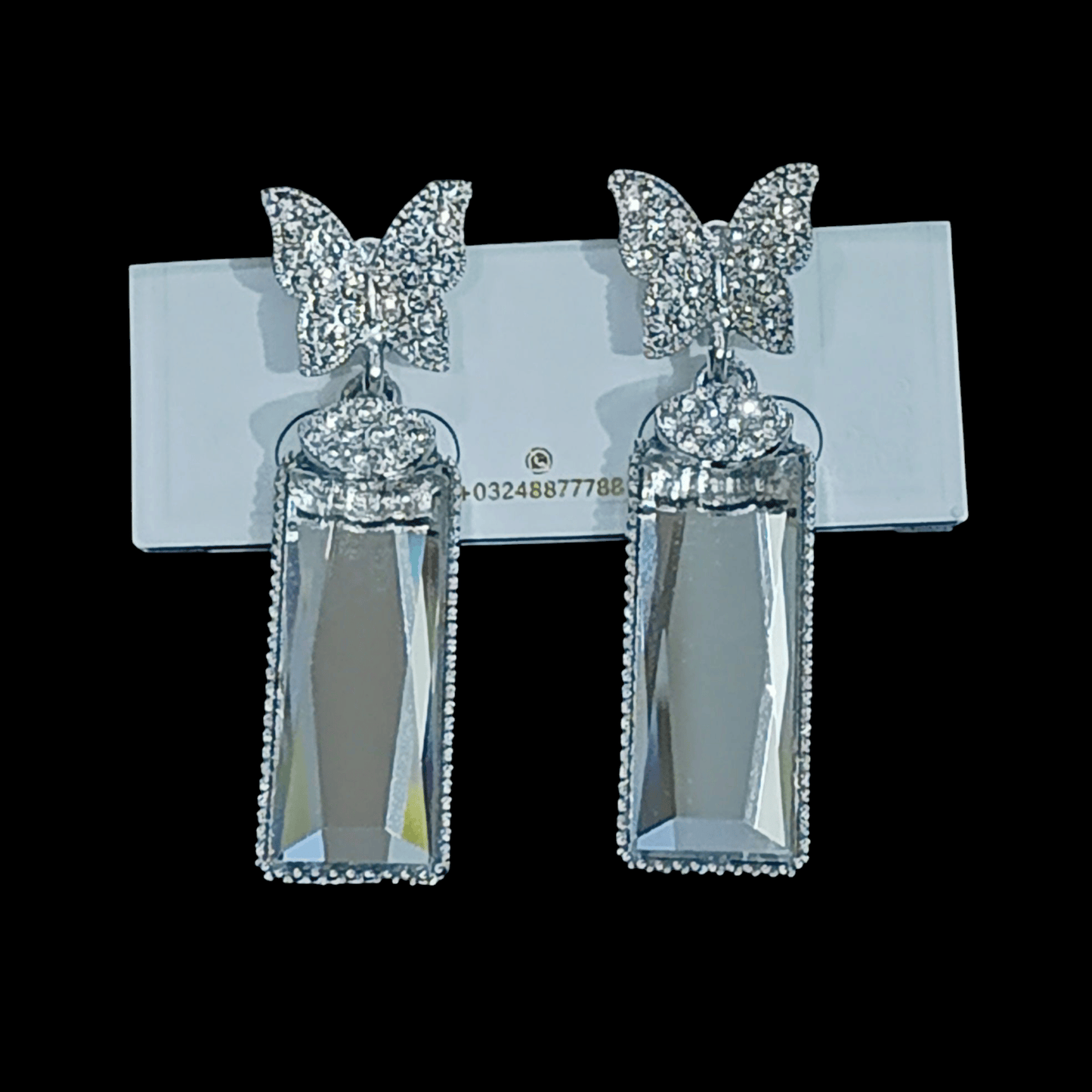 Zircon Butterfly with Big Stone Earrings